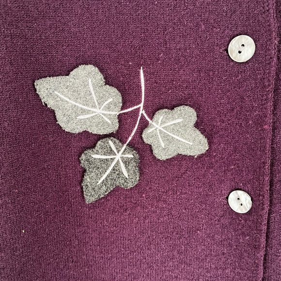 Vintage Coldwater Creek Purple Boiled Wool Appliqué leaves Jacket Coat sz PS - Picture 10 of 13